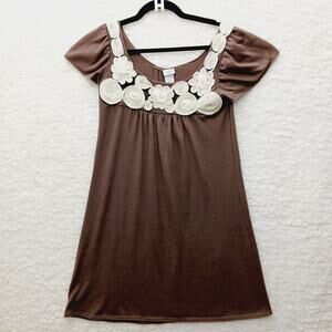 Dress Shift Brown Floral Romance Coquette Soft Girl Cottagecore Boho Y2K Size S